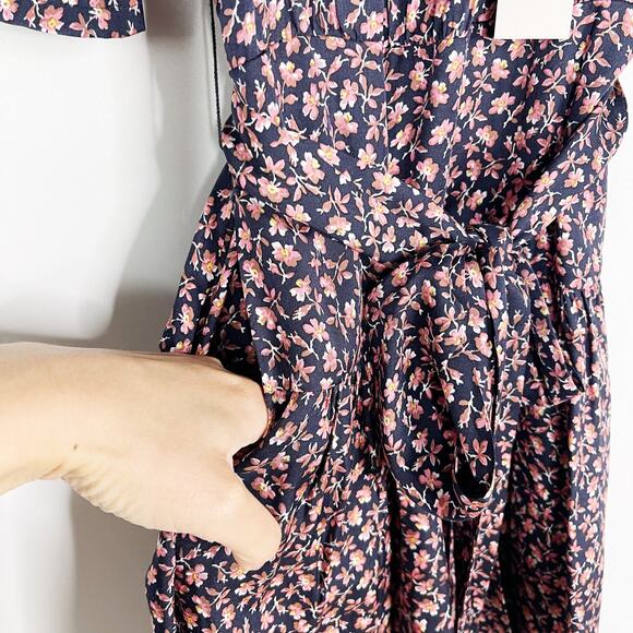 New Rebecca Taylor 0 Navy Blue Pink Francesca Floral Square Neck Short Dress - Picture 8 of 14